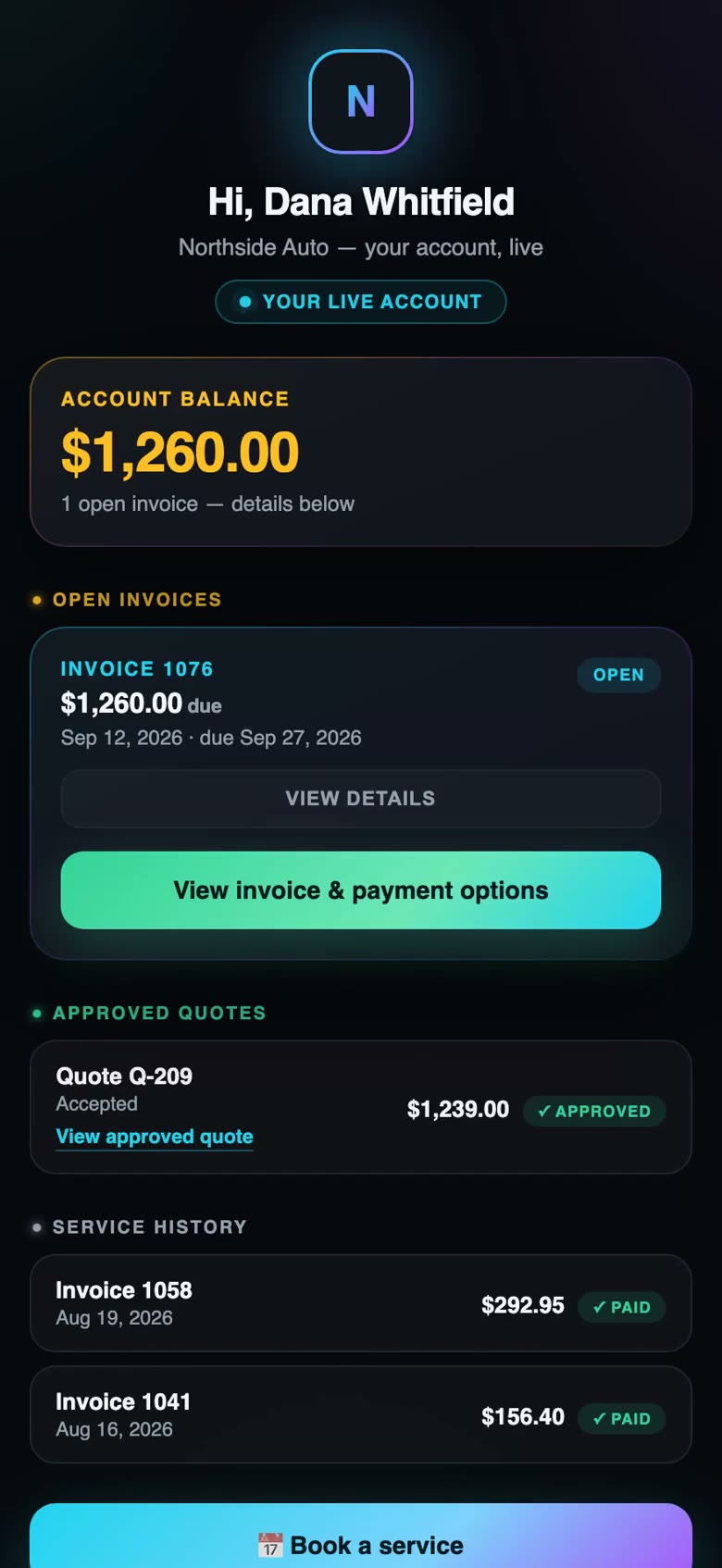 Ledger AI Customers screen, recorded with demo data